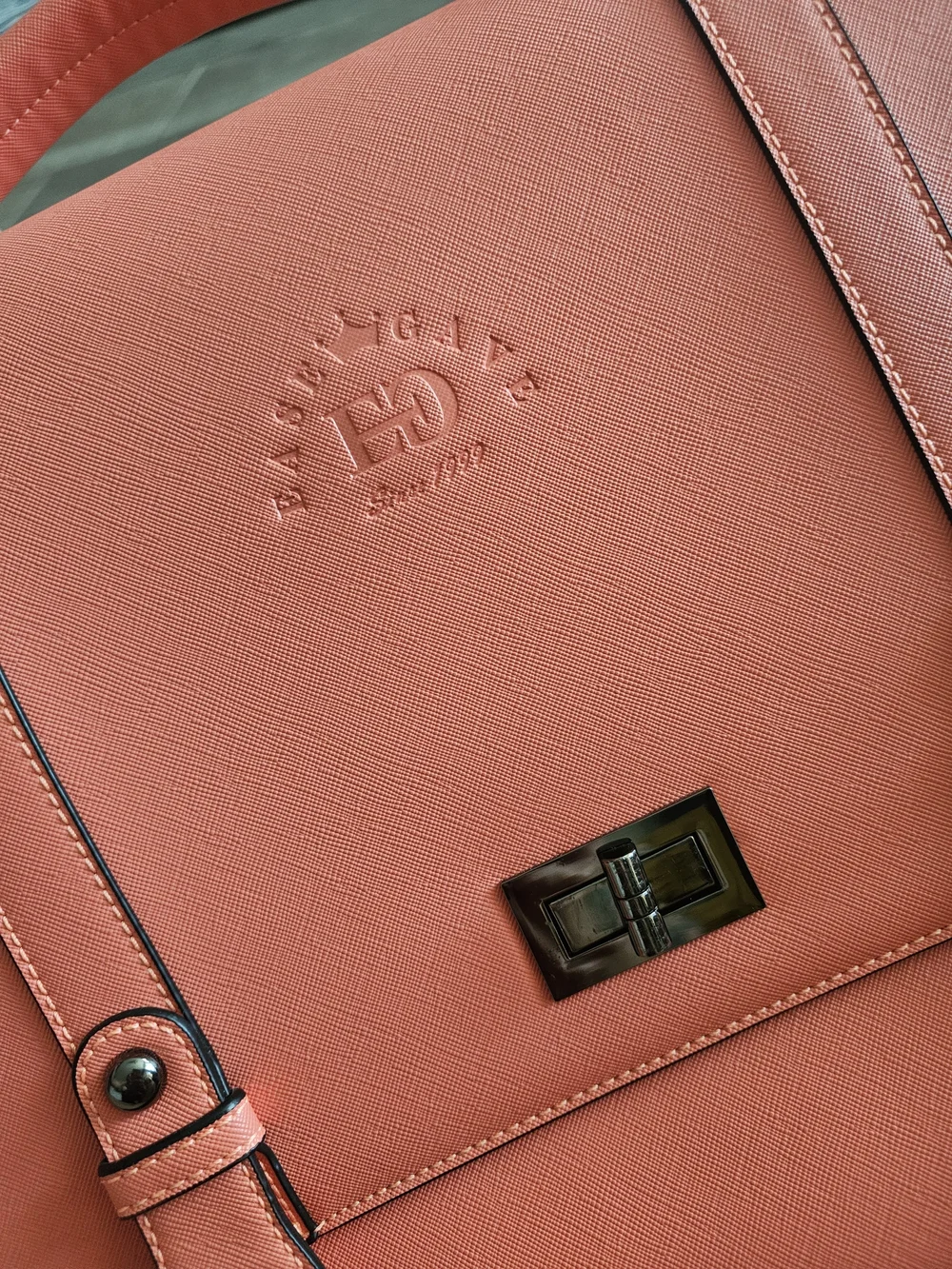 Embossed Laptop Messenger Bag in Coral Pink